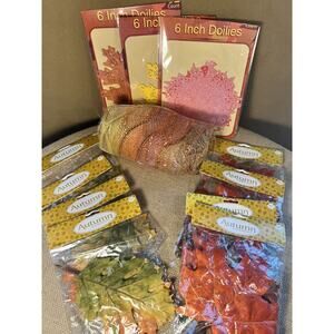 Autumn Fall Thanksgiving Craft Leaves and Doilies -Lot of 12